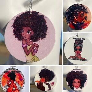 Large Round Dangle Wood Earrings, Multicolor, Handmade